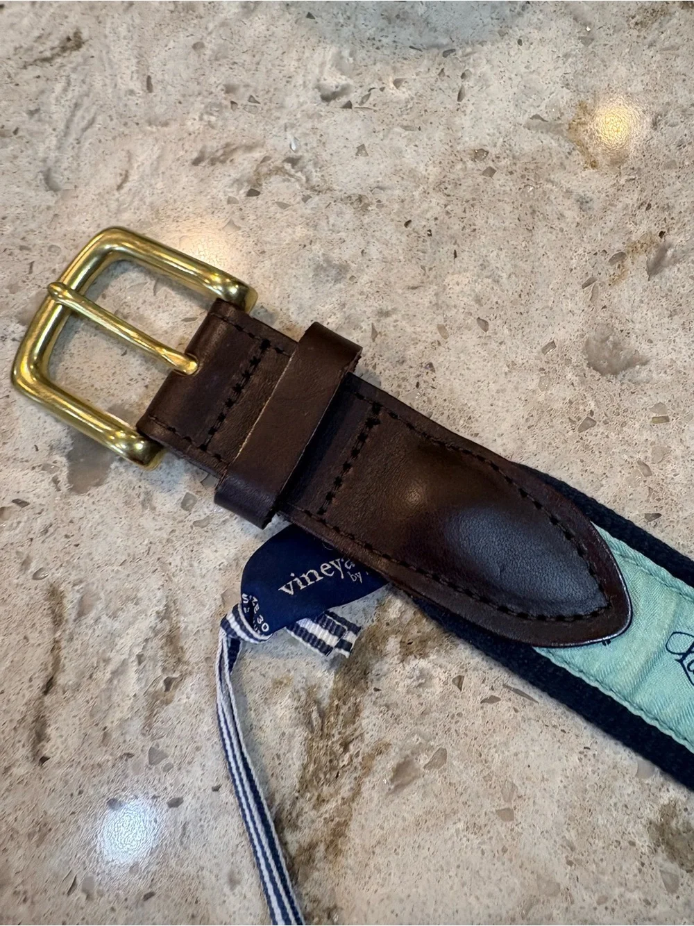 Vineyard Vines Men’s Mint Green Printed Belt with Dark Leather Trim